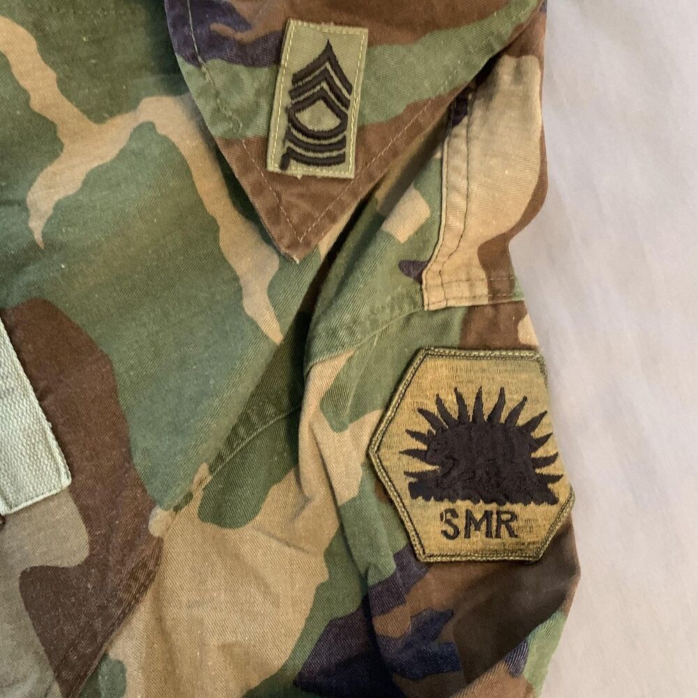 Vintage US Army BDU Jacket Mens Medium Long‎ Woodland Camo Combat Coat 90s - Picture 6 of 9